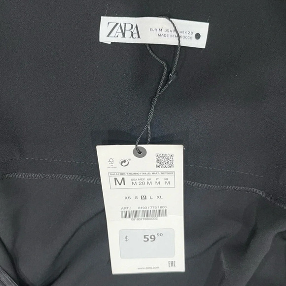 Zara NWT Black Draped Mini Dress with Ruched Tie  & Slit Detailing - Picture 9 of 11